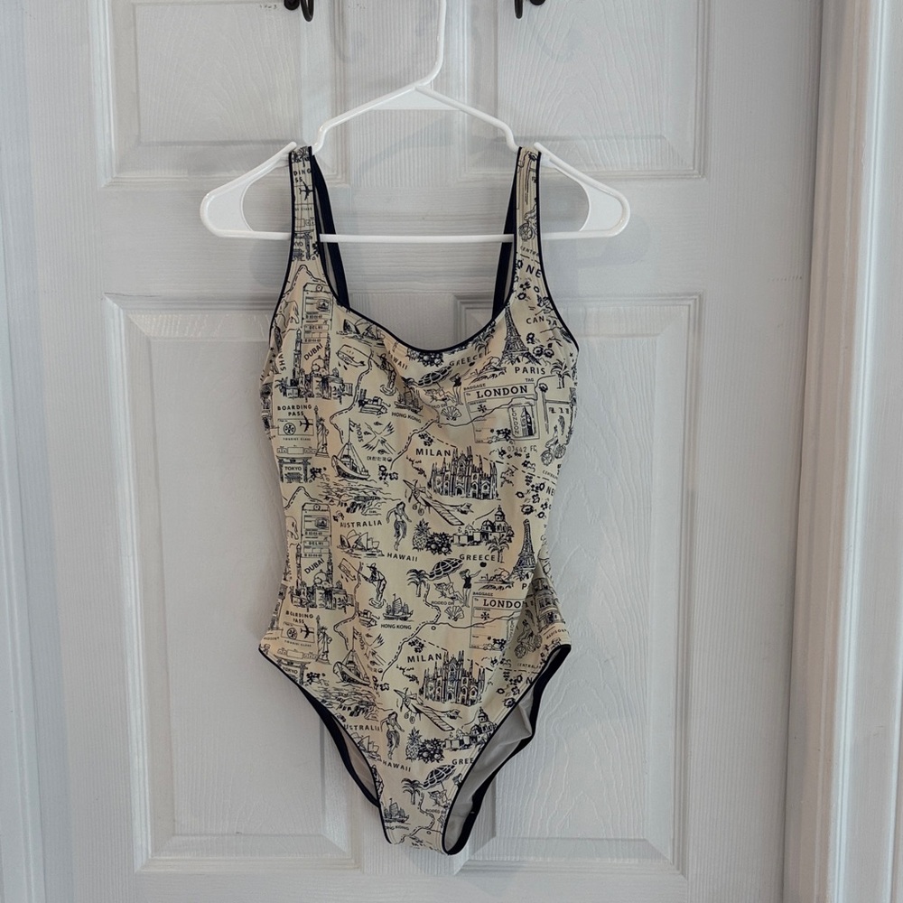 Tory Burch Beige Travel Printed One Piece Swimsuit